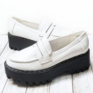 New White Platform Slip On Penny Loafers